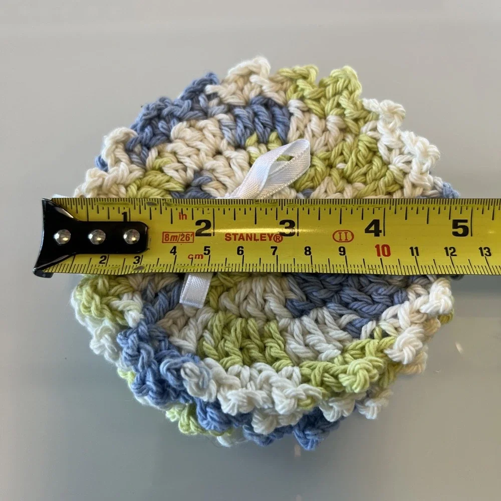 Handmade Crochet Coasters Set of 4 Blue‎ Green White Cottagecore New 5 Inches